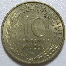 Франція Франция ^/--/^ Франція 10 сантимів 1969 року 43489 ^_^^^ Франция 10 сантимов 1969 года 43489 - фото фото фото