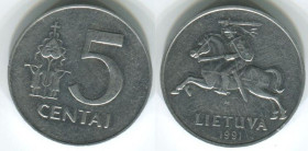 Литва Литва ^/--/^ Литва 5 центов  1991 г. ^_^^^ Литва 5 центів 1991 - фото фото фото