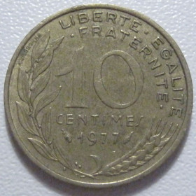 Франція Франция ^/--/^ Франція 10 сантимів 1977 року 1356 ^_^^^ Франция 10 сантимов 1977 года 1356 - фото фото фото
