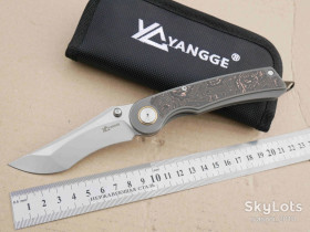 Ножі, мультітули Ножи, мультитулы ^/--/^ YANGGE YG /--/ 002 Tanto-Titanium+Carbon, S /--/ 90 /--/ V Stonewash, RIHE Design, Tactical, Flipper, KVT Ceramic ball bearing, EDC, Frame Lock - фото фото фото