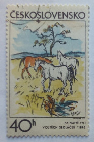 Чехословаччина Чехословакия ^/--/^ Чехословакия 1972 Графическая живопись, лошади, гашеная ^_^^^ Чехословаччина 1972 Графічний живопис, коні, гашена - фото фото фото