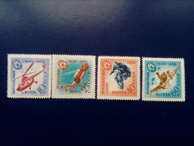 СРСР - СССР - ^/--/^ Марки CCCР, 1959 Спортивная серия ДОСААФ, серия, негаш ^_^^^ Марки CCCР, 1959 Спортивна серія ДОСААФ, серія, негаш - фото фото фото