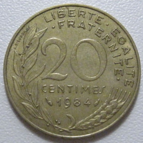 Франція Франция ^/--/^ Франція 20 сантимів 1984 року 43619 ^_^^^ Франция 20 сантимов 1984 года 43619 - фото фото фото