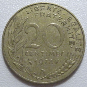 Франція Франция ^/--/^ Франція 20 сантимів 1978 року 43593 ^_^^^ Франция 20 сантимов 1978 года 43593 - фото фото фото