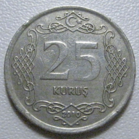 Туреччина Турция ^/--/^ Туреччина 25 куруш 2010 року 41045 ^_^^^ Турция 25 куруш 2010 года 41045 - фото фото фото