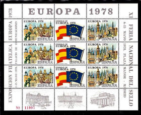 Іспанія Испания ^/--/^ EU  Испания  1978 г  MNH  - к/б - флаг - архитектура - EUROPA ^_^^^ EU Іспанія 1978 р MNH - к/б - прапор - архітектура - EUROPA - фото фото фото