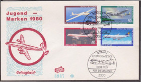 Європа Европа ^/--/^ Германия 1980 ГРАЖДАНСКАЯ АВИАЦИЯ ПАССАЖИРСКИЕ САМОЛЁТЫ ВОЗДУШНЫЙ ТРАНСПОРТ КПД Mi.1040-1043 EUR 9 ^_^^^ Німеччина 1980 ГРОМАДЯНСЬКА АВІАЦІЯ ПАСАЖИРСЬКІ САМОЛЕТИ ПОВІТРЯНИЙ ТРАНСПОРТ ККД Mi.1040-1043 EUR 9 - фото фото фото
