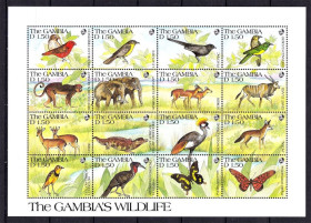 Фауна Фауна ^/--/^ Фауна . Гамбия / Gambia  1991 г  MNH - блок - птицы , насекомые - ^_^^^ Гамбія / Gambia 1991 р MNH - блок - птахи, комахи - - фото фото фото