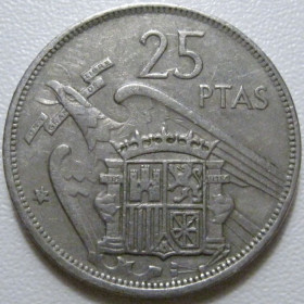 Іспанія Испания ^/--/^ Іспанія 25 песет 1957  (1971) року 41760 ^_^^^ Испания 25 песет 1957 (1971) года 41760 - фото фото фото