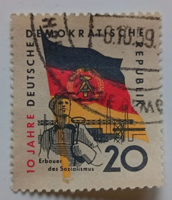 НДР, ФРН ГДР, ФРГ ^/--/^ ГДР 1959 10-я годовщина образования ГДР, 20 /--/ Pfg, гашеная ^_^^^ НДР 1959 10-та річниця утворення НДР, 20 /--/ Pfg, гашена - фото фото фото
