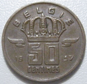 Бельгія Бельгия ^/--/^ Бельгія 50 сантимів 1957 року Belgie 42417 ^_^^^ Бельгия 50 сантимов 1957 года Belgie 42417 - фото фото фото