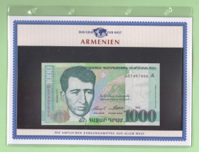 Вірменія Армения ^/--/^ АРМЕНИЯ банкнота 1000 драм UNC из серии «Das Geld Der Welt» + сертификат + альбомный лист ВІРМЕНІЯ ^_^^^ Армение банкнота 1000 драм UNC из серии «Das Geld Der Welt» + сертификат + альбомное письмо Вирмения - фото фото фото