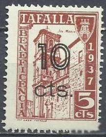 Іспанія Испания ^/--/^ Испания локал Тафалла 1937 архитектура не почтовая марка 10/5 Сts 1 /--/ м.() ^_^^^ Іспанія локал Тафалла 1937 архітектура не поштова марка 10/5 Сts 1 /--/ м.() - фото фото фото