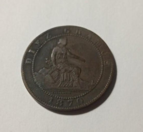 Інше Другое ^/--/^ Іспанія. 10 сентимів. 1870. ^_^^^ Испания. 10 сентимов. 1870. - фото фото фото