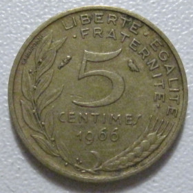 Франція Франция ^/--/^ Франція 5 сантимів 1966 року 43468 ^_^^^ Франция 5 сантимов 1966 года 43468 - фото фото фото