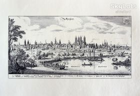 Картини, Гравюри, Живопис та Графіка Картины, Гравюры, Живопись и Графика ^/--/^ Старинная гравюра на бумаге верже Вид на Шпайер, 1645, M. Merian ^_^^^ Старовинна гравюра на папері верже Вид на Шпайєр, 1645, M. Merian - фото фото фото