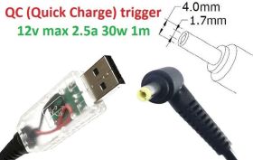 Інше Другое ^/--/^ Кабель-переходник триггер QC (Quick Charge) 12 /--/ v USB Type-A (max 2.5 /--/ a, 30 /--/ w) на 4.0 /--/ x /--/ 1.7 /--/ mm 1.2 /--/ m з USB T - фото фото фото