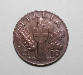 Італія і Ватикан Италия и Ватикан ^/--/^ Италия 10 чентезимо 1943 фашизм ^_^^^ Італія 10 чентезімо 1943 фашизм - фото фото фото