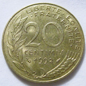 Франція Франция ^/--/^ Франція 20 сантимів 1992 року #6 /--/ П /--/ 1423 ^_^^^ Франция 20 сантимов 1992 года #6 /--/ П /--/ 1423 - фото фото фото