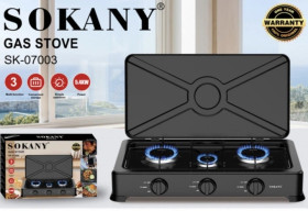 Газові, електроплити Газовые, электроплиты ^/--/^ Газова плита Sokany SK /--/ 07003 настільна портативна на 3 конфорки з кришкою ^_^^^ Газовая плита Sokany SK /--/ 07003 настольная портативная на 3 конфорки с крышкой - фото фото фото