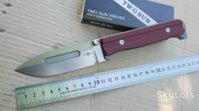 Ножі, мультітули Ножи, мультитулы ^/--/^ TwoSun TS /--/ 434-Titanium+G /--/ 10-Red, D /--/ 2 Stonewashed, Wong Design, KVT Ceramic Ball Bearing, Outdoor, Tactical, EDC, Liner Lock - фото фото фото
