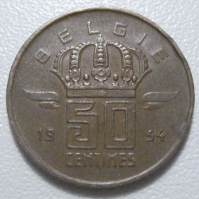 Бельгія Бельгия ^/--/^ Бельгія 50 сантимів 1954 року Belgie 42411 ^_^^^ Бельгия 50 сантимов 1954 года Belgie 42411 - фото фото фото