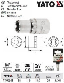 Викрутки Отвертки ^/--/^ Головка торцевая TORX E /--/ 8 1/4 YATO YT-05244 ^_^^^ Головка торцева TORX E /--/ 8 1/4&amp;quot; Польща YATO YT-05244 - фото фото фото