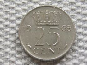 Нідерланди Нидерланды ^/--/^ Нидерланды 25 центов 1968 года #4001 ^_^^^ Нідерланди 25 центів 1968 року #4001 - фото фото фото