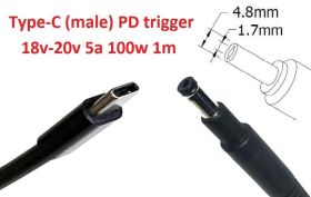 Інше Другое ^/--/^ Кабель-переходник триггер PD 18-20 /--/ v Type-C (max 5 /--/ a, 100 /--/ w) на 4.8 /--/ x /--/ 1.7 /--/ mm (long black) 1 /--/ m з USB Type-C  - фото фото фото