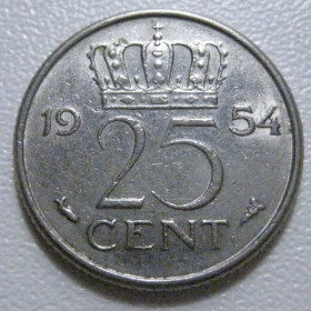 Нідерланди Нидерланды ^/--/^ Нідерланди 25 центів 1954 року 41190 ^_^^^ Нидерланды 25 центов 1954 года 41190 - фото фото фото