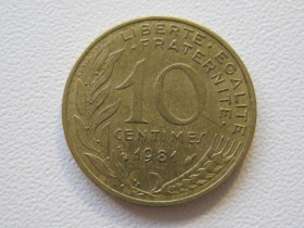 Франція Франция ^/--/^ Франция 10 сантимов 1981 года 35858 ^_^^^ Франція 10 сантимів 1981 35858 - фото фото фото