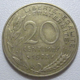 Франція Франция ^/--/^ Франція 20 сантимів 1978 року 43589 ^_^^^ Франция 20 сантимов 1978 года 43589 - фото фото фото