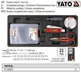 Автоінструмент Автоинструмент ^/--/^ Набор инструмента YATO вкладыш инструментального шкафа 23 шт YT-55471 ^_^^^ Польща вкладиш інструментальної шафи 23 шт YT-55471 - фото фото фото