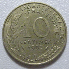 Франція Франция ^/--/^ Франція 10 сантимів 1992 року 1412 ^_^^^ Франция 10 сантимов 1992 года 1412 - фото фото фото