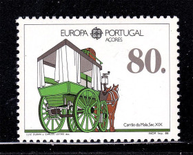 Португалія Португалия ^/--/^ Португалия  1988 г MNH - СЕРТ - Азоры - марка + блок - карета - 2 /--/ а скана ^_^^^ Португалія 1988 MNH - СЕРТ - Азори - марка + блок - карета - фото фото фото