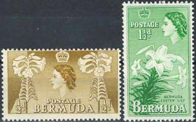 Флора Флора ^/--/^ Бермудские о-ва-1956 брит. колонии, Елизавета II, островная флора, пасхальная лилия ** ^_^^^ Бермудські о-ва-1956 брит. колонії, Єлизавета II, острівна флора, пасхальна лілія ** - фото фото фото