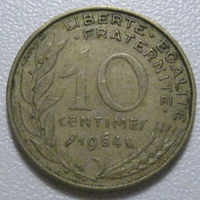 Франція Франция ^/--/^ Франція 10 сантимів 1964 року 1330 ^_^^^ Франция 10 сантимов 1964 года 1330 - фото фото фото