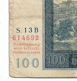 Чехословаччина Чехословакия ^/--/^ Богемия и Моравия 100 крон 1940 1-й выпуск редкий! Без II Auflage. Сер. № черный внизу. ^_^^^ Богемія і Моравія 100 крон 1940 1-й випуск рідкісний! Без II Auflage. Сер. No чорний внизу. - фото фото фото