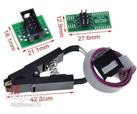 Порти, роз'єми Порты, разъемы ^/--/^ Прищіпка адаптер затискач EEPROM BIOS 24-25-93  (SOIC /--/ 8 SOP /--/ 8) + шлейф + 2 перехідники тест кліпса ^_^^^ Прищепка адаптер зажим EEPROM BIOS 24-25-93 (SOIC /--/ 8 SOP /--/ 8) + шлейф + 2 переходники тест клипса - фото фото фото