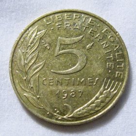 Франція Франция ^/--/^ Франція 5 сантимів 1987 року #6 /--/ П /--/ 1305 ^_^^^ Франция 5 сантимов 1987 года #6 /--/ П /--/ 1305 - фото фото фото