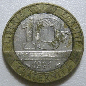 Франція Франция ^/--/^ Франція 10 франків 1991 року 43779 ^_^^^ Франция 10 франков 1991 года 43779 - фото фото фото