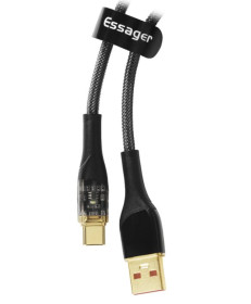 Кабелі та перехідники Кабели и переходники ^/--/^ Кабель Essager Interstellar Transparent Design USB Type-A to USB Type-C 7 /--/ A  (2 м) Black ^_^^^ Кабель Essager Interstellar Transparent Design USB Type-A to USB Type-C 7 /--/ A (2 м) Black - фото фото фото