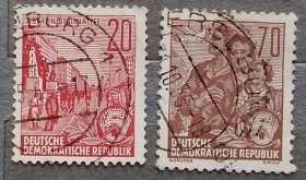 НДР, ФРН ГДР, ФРГ ^/--/^ ГДР 1955 г - Стандартный выпуск. Пятилетний план, гаш., 3 шт  (см.фото) ^_^^^ НДР 1955 р. - стандартний випуск. П'ятирічний план, гаш - фото фото фото