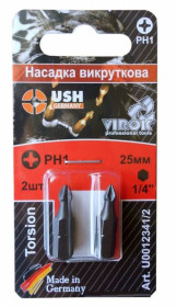 Інші інструменти Другие инструменты ^/--/^ Насадка викруткова USH : PHILIPS PH /--/ 1 x 25 мм, Уп. 2 шт., блистер U /--/ 0012341/2 ^_^^^ Насадка вікруткова USH : &amp;quot;PHILIPS &amp;quot; PH /--/ 1 x 25 мм, Уп. 2 шт., блістер U /--/ 0012341/2 - фото фото фото