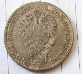 Австро-Угорщина Австро-Венгрия ^/--/^ 1/4 флорина 1859 года, Австро-Венгерская империя. ^_^^^ 1/4 флорина 1859 року, Австро-Угорська імперія. - фото фото фото