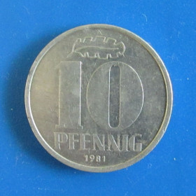 Інше Другое ^/--/^ Монета Німеччина НДР 10 пфенігів 1981 ^_^^^ Монета Германия ГДР 10 пфеннигов 1981 - фото фото фото