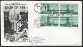 Америка Америка ^/--/^ США 1959 ШТАТ ОРЕГОН 100 ЛЕТ САМОСТОЯТЕЛЬНАЯ ТЕРРИТОРИЯ ГОСУДАРСТВЕННОСТЬ КПД Mi.747 х 4 /--/ шт. ^_^^^ США 1959 ШТАТ ОРЕГОН 100 РОКІВ Самостійна територія ДЕРЖАВНІСТЬ ККД Mi.747 х 4 /--/ шт. - фото фото фото