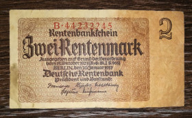 Німеччина Германия ^/--/^ Germany Німеччина 2 рентенмарки 30 січня 1937 8 цифр в №. Reichsdruck 44232245 ^_^^^ Germany Германия 2 рентенмарки 30 января 1937 8 цифр в No. Reichsdruck 44232245 - фото фото фото
