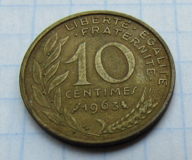 Франція Франция ^/--/^ Франция 10 сантимов, 1963 г. ^_^^^ Франція 10 сантимів, 1963 - фото фото фото