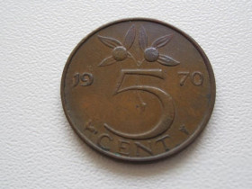 Нідерланди Нидерланды ^/--/^ Нидерланды 5 центов 1970 года 23210 ^_^^^ Нідерланди 5 центів 1970 року 23210 - фото фото фото